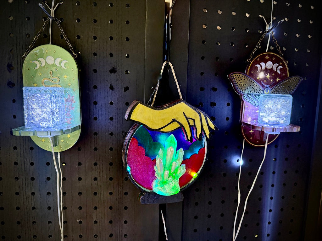 Mystical Hand & Crystal Ball w/ Crystal Cluster Hanging App Controlled Colorful USB Light