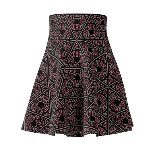 Mystic Eye Tribal Pattern Skater Skirt — Bordeaux
