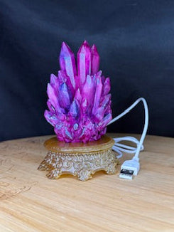 Purple Crystal Cluster RGB LED USB Light Hand Inked 3D Printed Resin on Intricate Base
