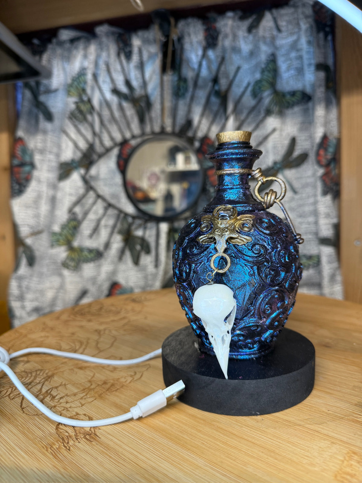 Potion Bottle Table Light w/ Bird Skulls