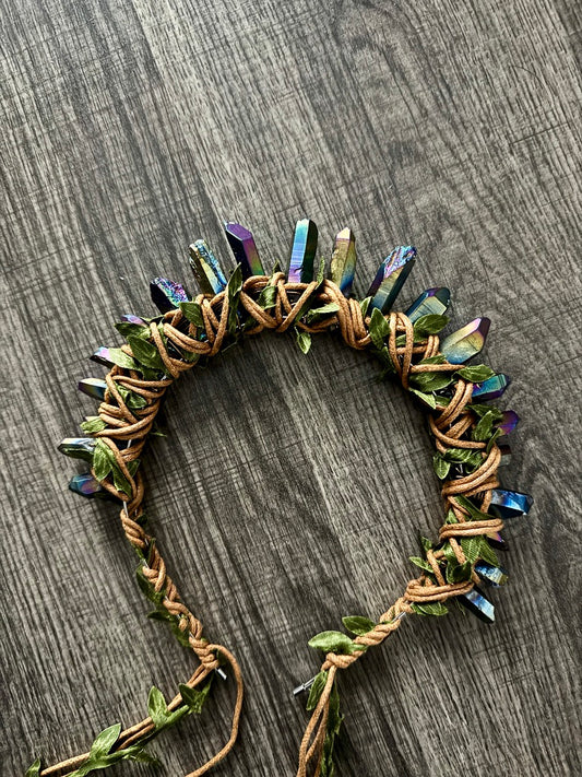 Goddess Handcrafted Crystal and Leaf Headband Crown
