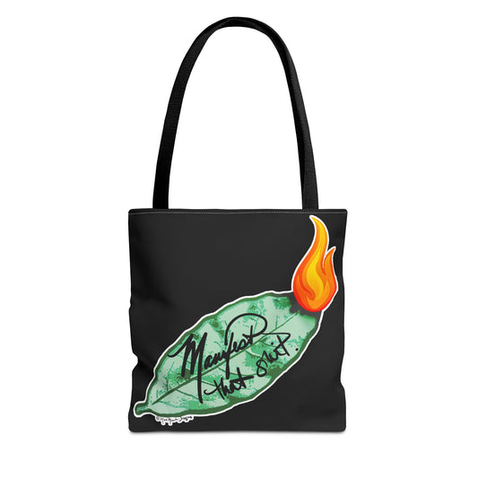 Flaming Bay Leaf Tote Bag — 'Manifest That Sh!t' Graphic Eco Tote