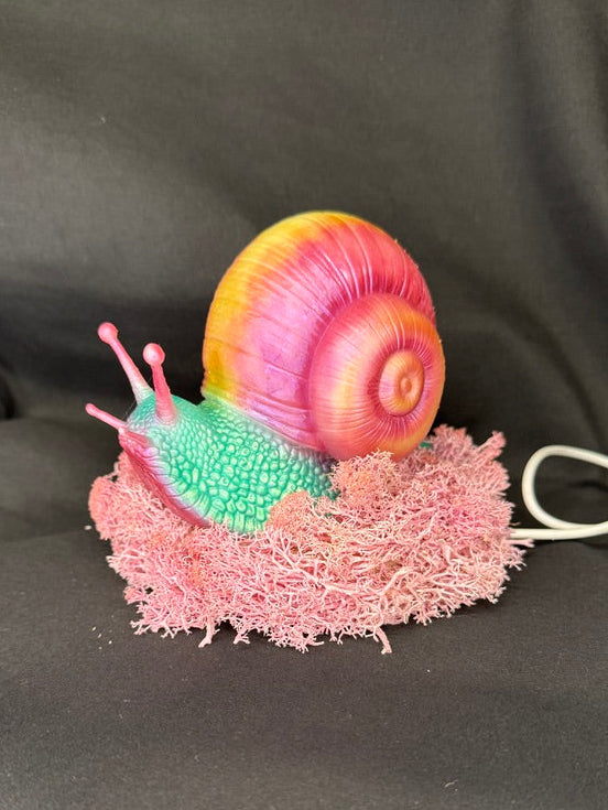 Large Whimsical Snail RGB 3DP Table Light With Moss