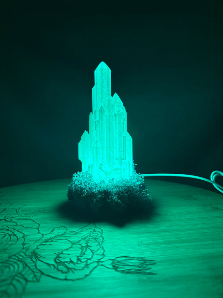 Large Resin Crystal Cluster on Mossy RGB Color Change Base