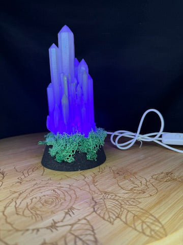 Large Resin Crystal Cluster on Mossy RGB Color Change Base