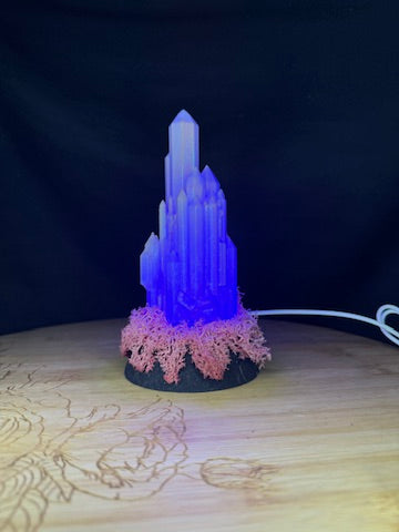 Large Resin Crystal Cluster on Mossy RGB Color Change Base