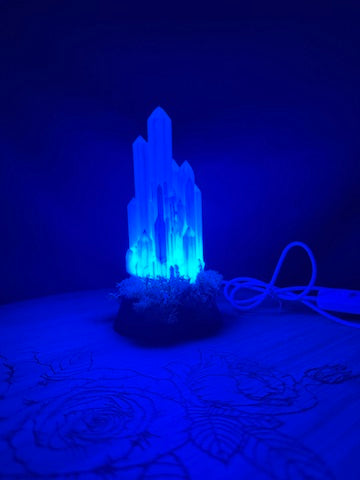 Large Resin Crystal Cluster on Mossy RGB Color Change Base