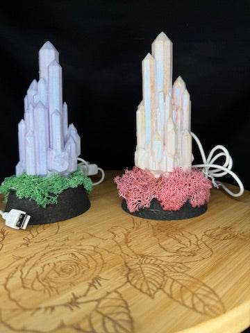 Large Resin Crystal Cluster on Mossy RGB Color Change Base