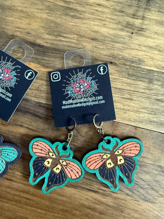 Moth Hand-Painted Wooden Earrings