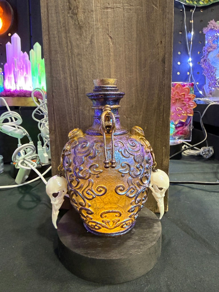 Potion Bottle Table Light w/ Bird Skulls