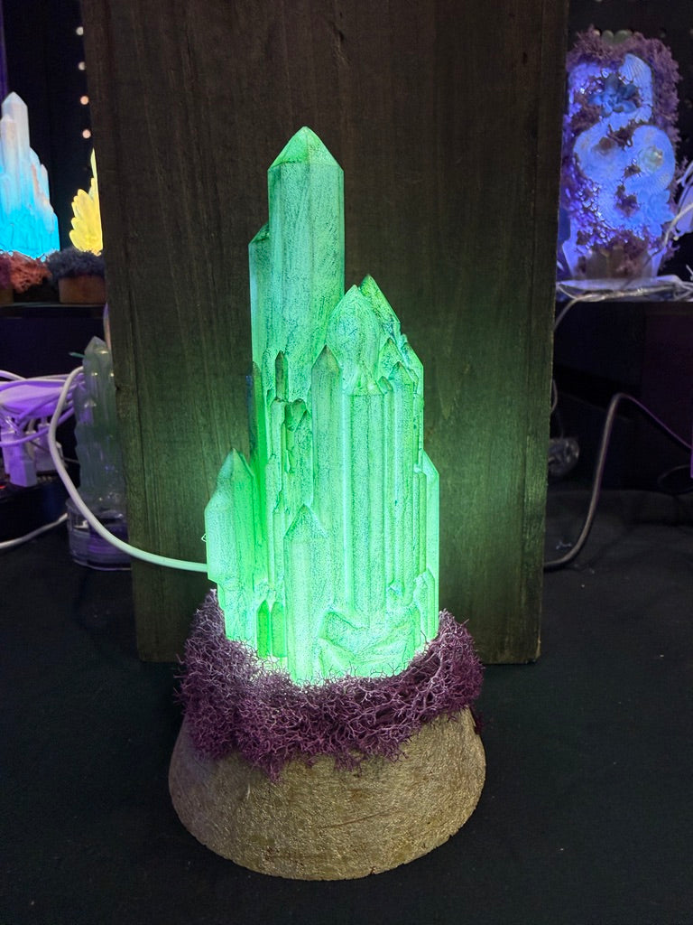Large Resin Crystal Cluster on Mossy RGB Color Change Base