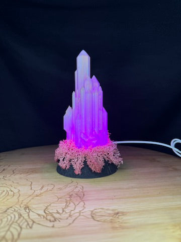 Large Resin Crystal Cluster on Mossy RGB Color Change Base