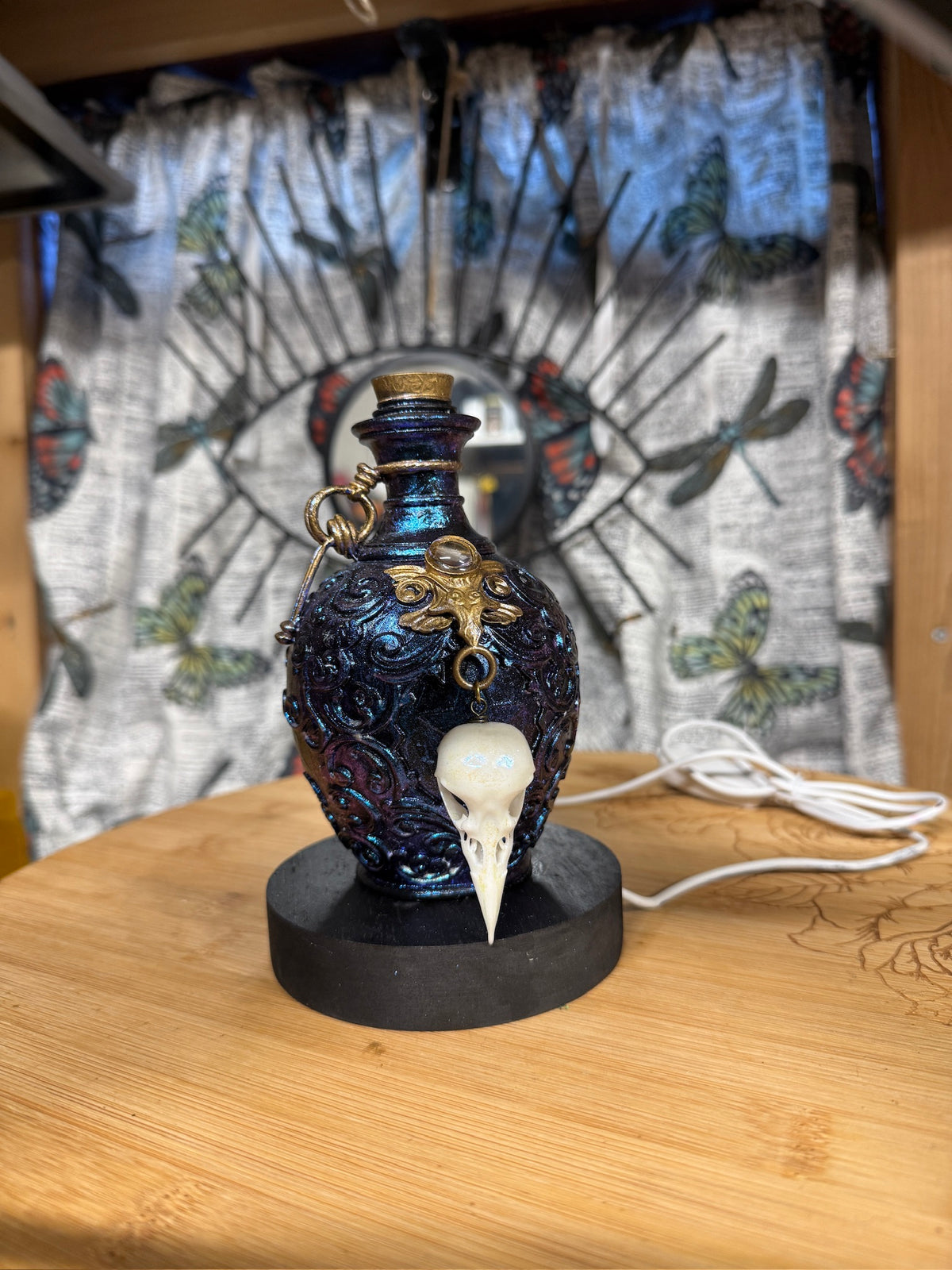 Potion Bottle Table Light w/ Bird Skulls