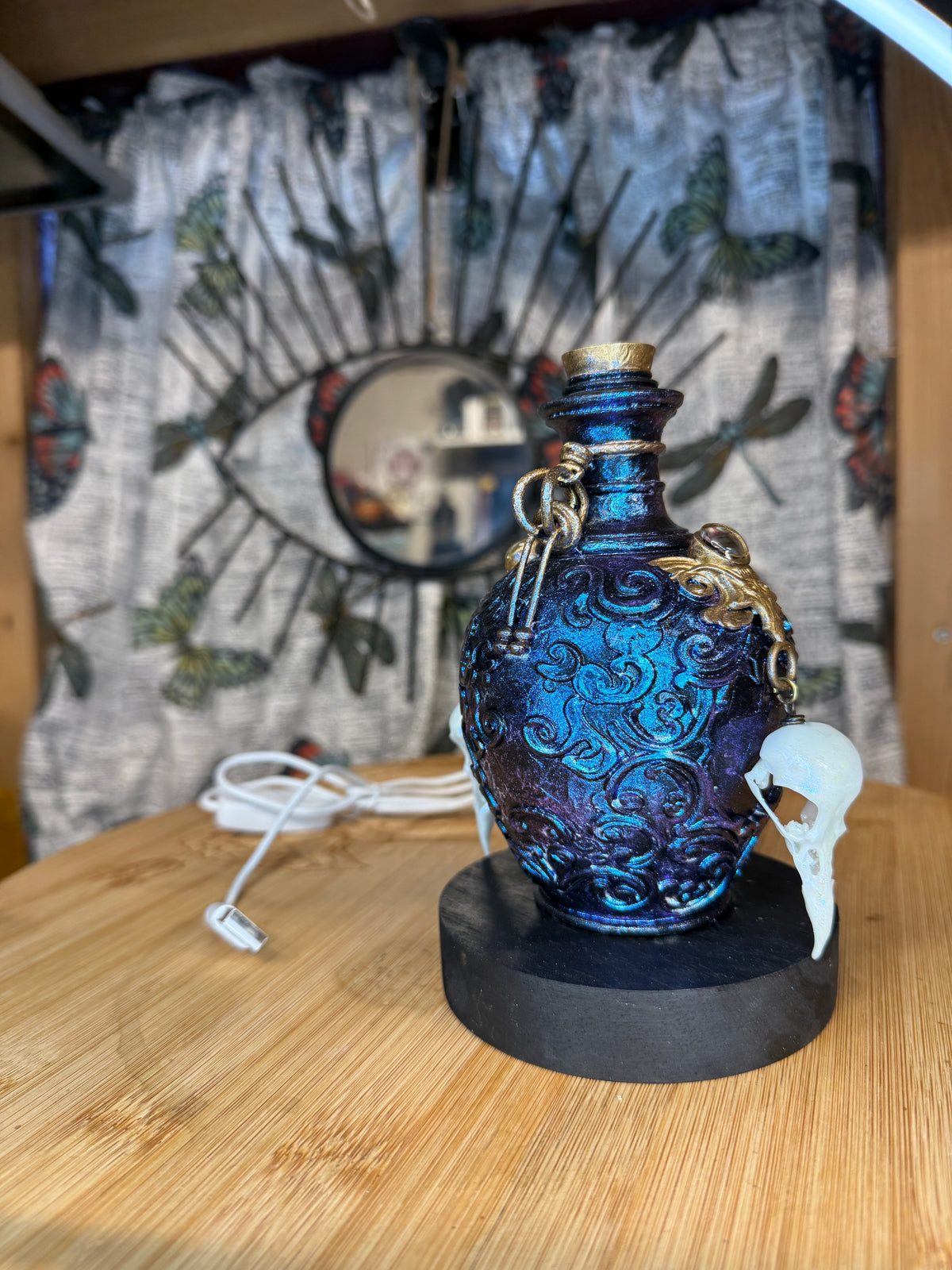 Potion Bottle Table Light w/ Bird Skulls