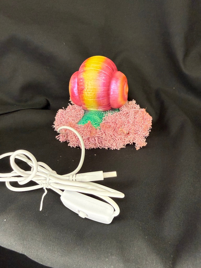 Large Whimsical Snail RGB 3DP Table Light With Moss