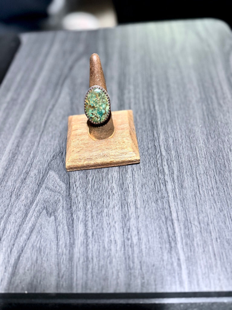 Oversized Chrysocolla Ring with Large Oval Cabochon