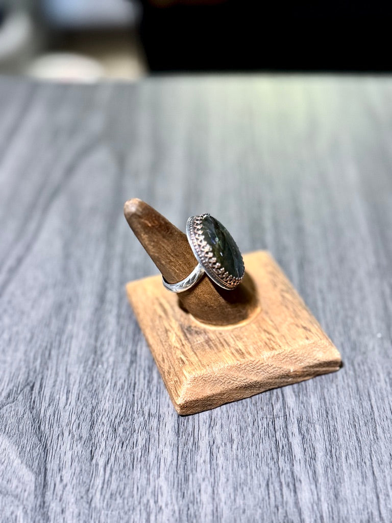 Labradorite Ring with Large Oval Cabochon
