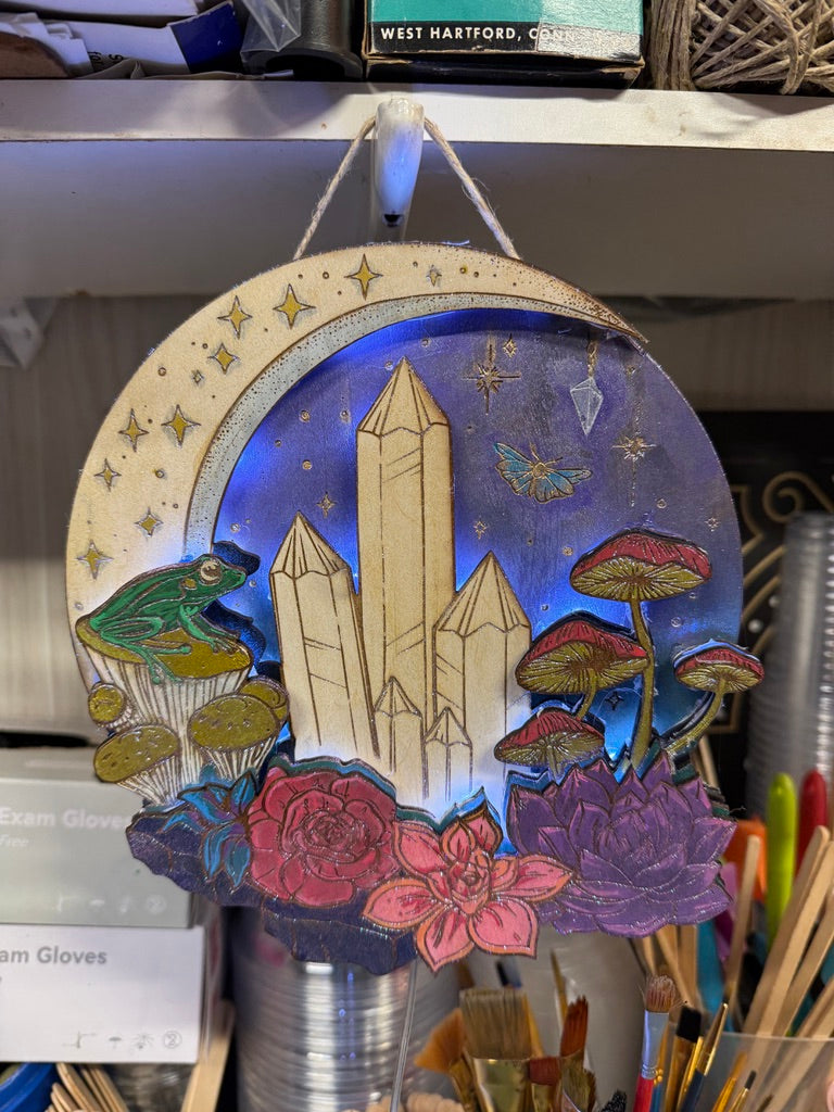 Magical Night Forest Ablaze Hand-Painted Hanging USB Light