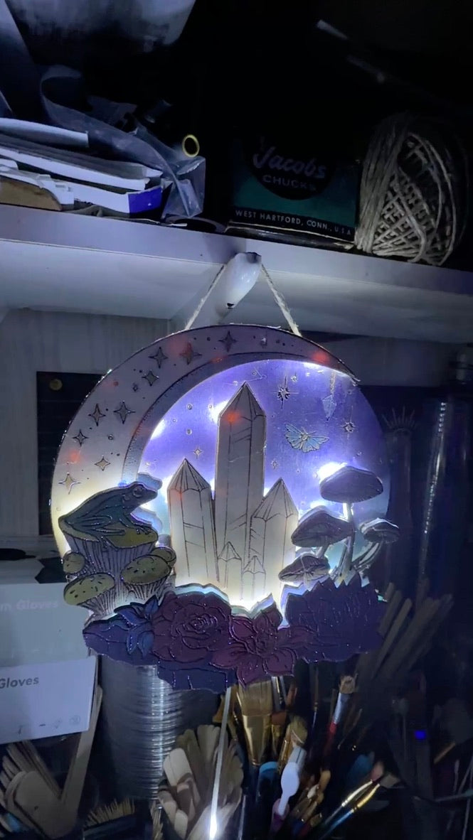 Magical Night Forest Ablaze Hand-Painted Hanging USB Light