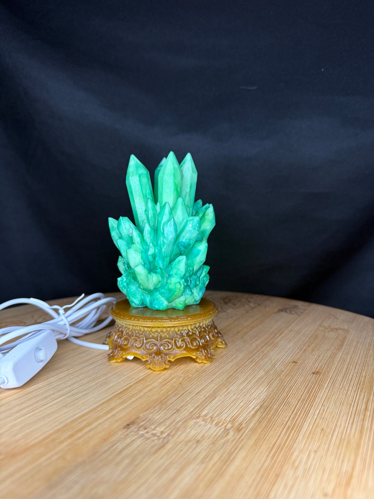Green Crystal Cluster RGB LED USB Light Hand Inked 3D Printed Resin on Intricate Base