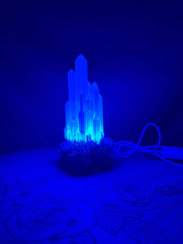 Large Resin Crystal Cluster on Mossy RGB Color Change Base