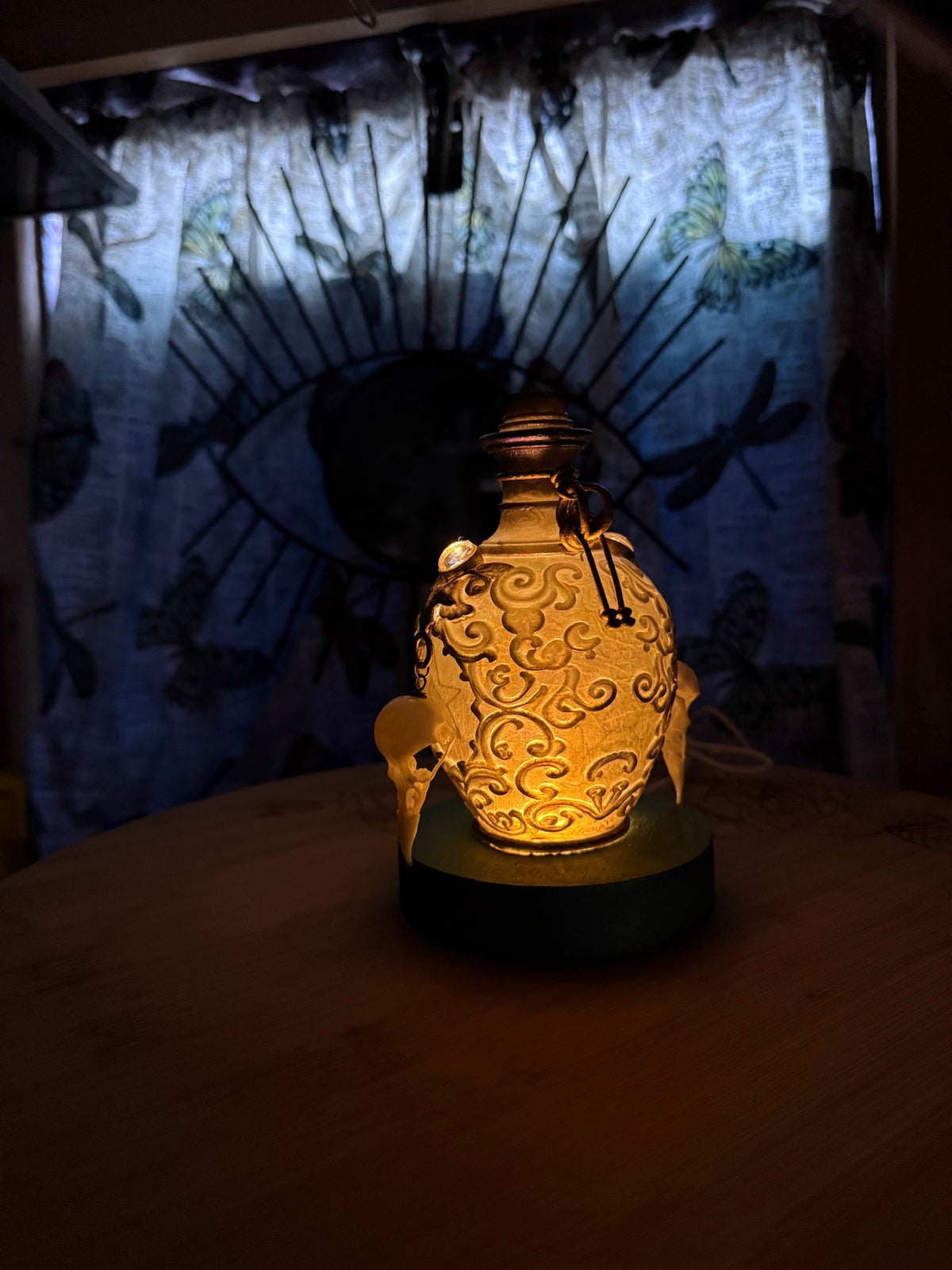 Potion Bottle Table Light w/ Bird Skulls