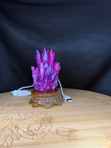 Purple Crystal Cluster RGB LED USB Light Hand Inked 3D Printed Resin on Intricate Base