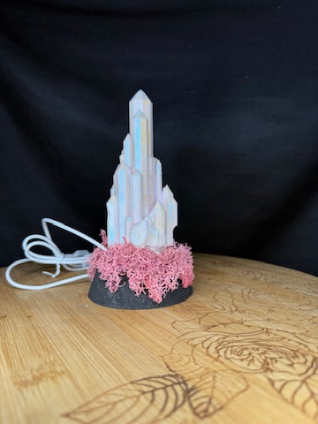 Large Resin Crystal Cluster on Mossy RGB Color Change Base