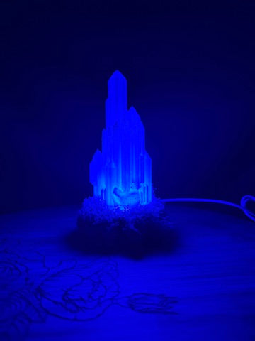 Large Resin Crystal Cluster on Mossy RGB Color Change Base
