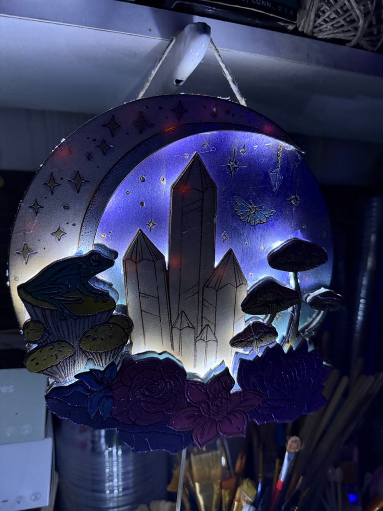 Magical Night Forest Ablaze Hand-Painted Hanging USB Light