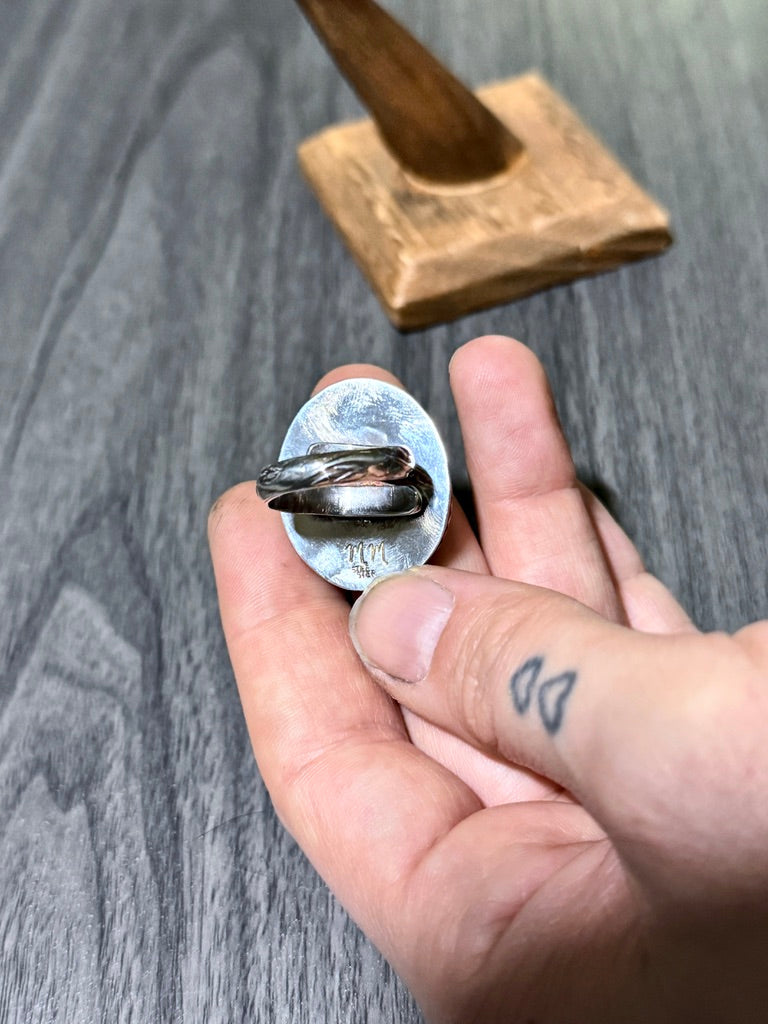 Labradorite Ring with Large Oval Cabochon