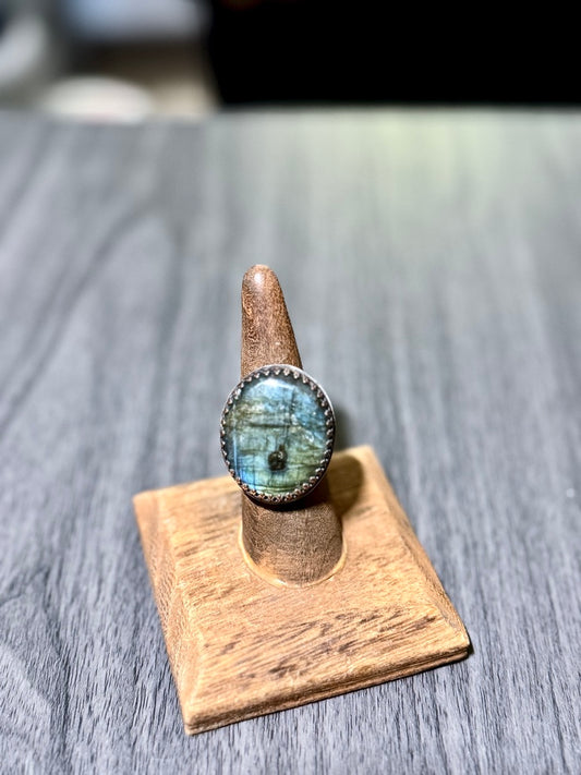 Labradorite Ring with Large Oval Cabochon