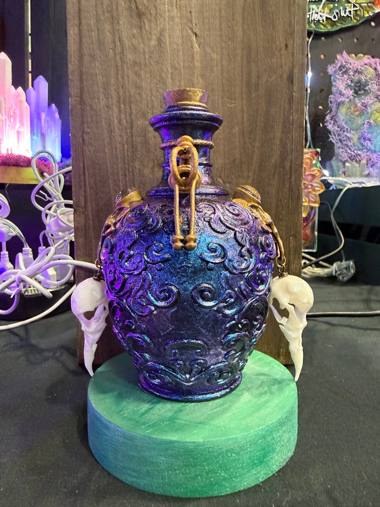 Potion Bottle Table Light w/ Bird Skulls
