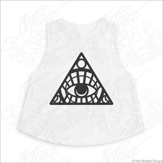 All-Seeing Eye Triangle Crop Top, Mystical Graphic Women’s Tank - S / Solid White Blend - Tank Top