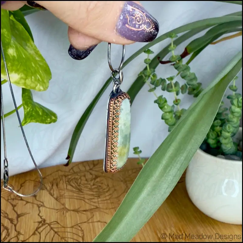Aquamarine Beryl Rectangular Sterling Silver Pendant with Copper Bezel on 18’’ Sterling Silver Snake Chain - Jewelry