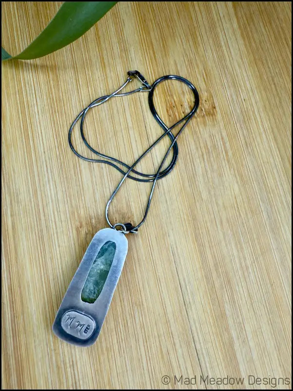 Aquamarine Beryl Rectangular Sterling Silver Pendant with Copper Bezel on 18’’ Sterling Silver Snake Chain - Jewelry