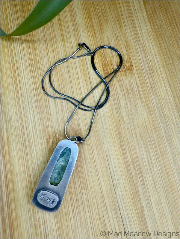 Aquamarine Beryl Rectangular Sterling Silver Pendant with Copper Bezel on 18’’ Sterling Silver Snake Chain - Jewelry