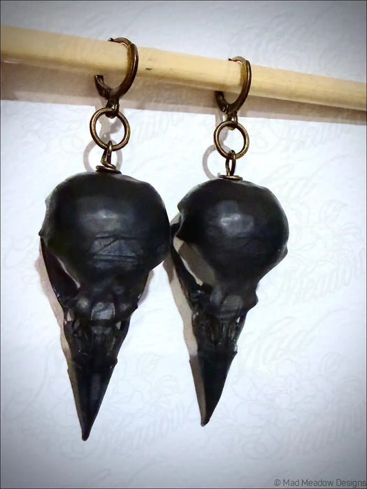 Black Raven Skull Earrings 2’’ 3D Printed Resin Skulls - Earrings 3DP