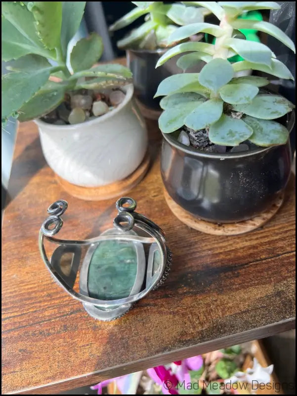 Serpentine and Labradorite Bold Witchy Sterling Silver and Brass Statement Cuff Bracelet - Jewelry