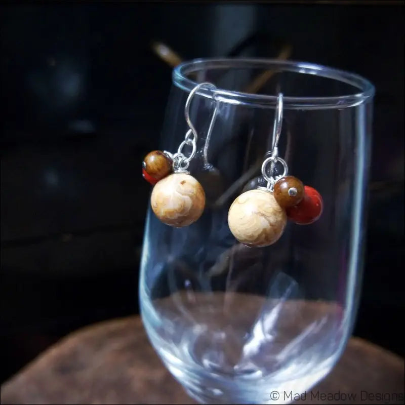 Multi-Color Jasper & Marble Gemstone Bobble Dangle Earrings - Jewelry