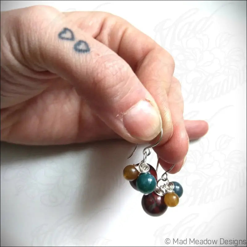 Multi-Color Jasper & Marble Gemstone Bobble Dangle Earrings - Jewelry