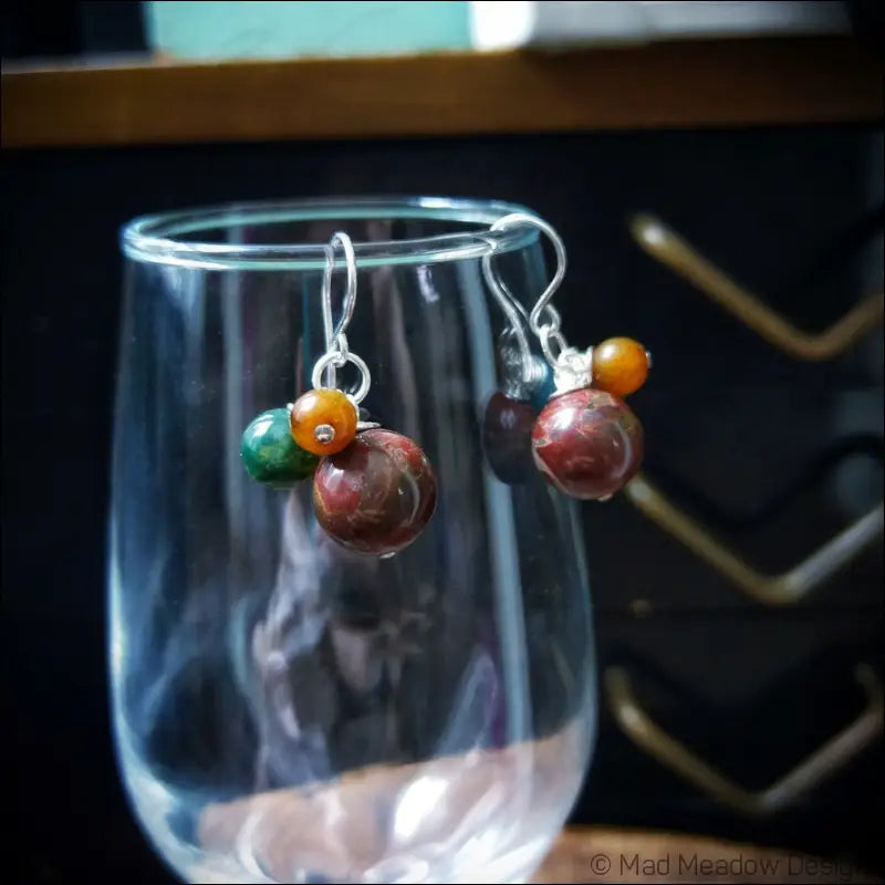Multi-Color Jasper & Marble Gemstone Bobble Dangle Earrings - Jewelry