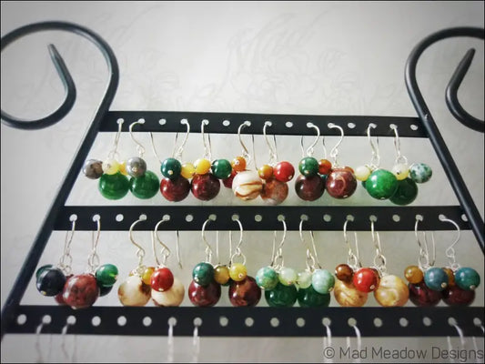 Multi-Color Jasper & Marble Gemstone Bobble Dangle Earrings - Jewelry