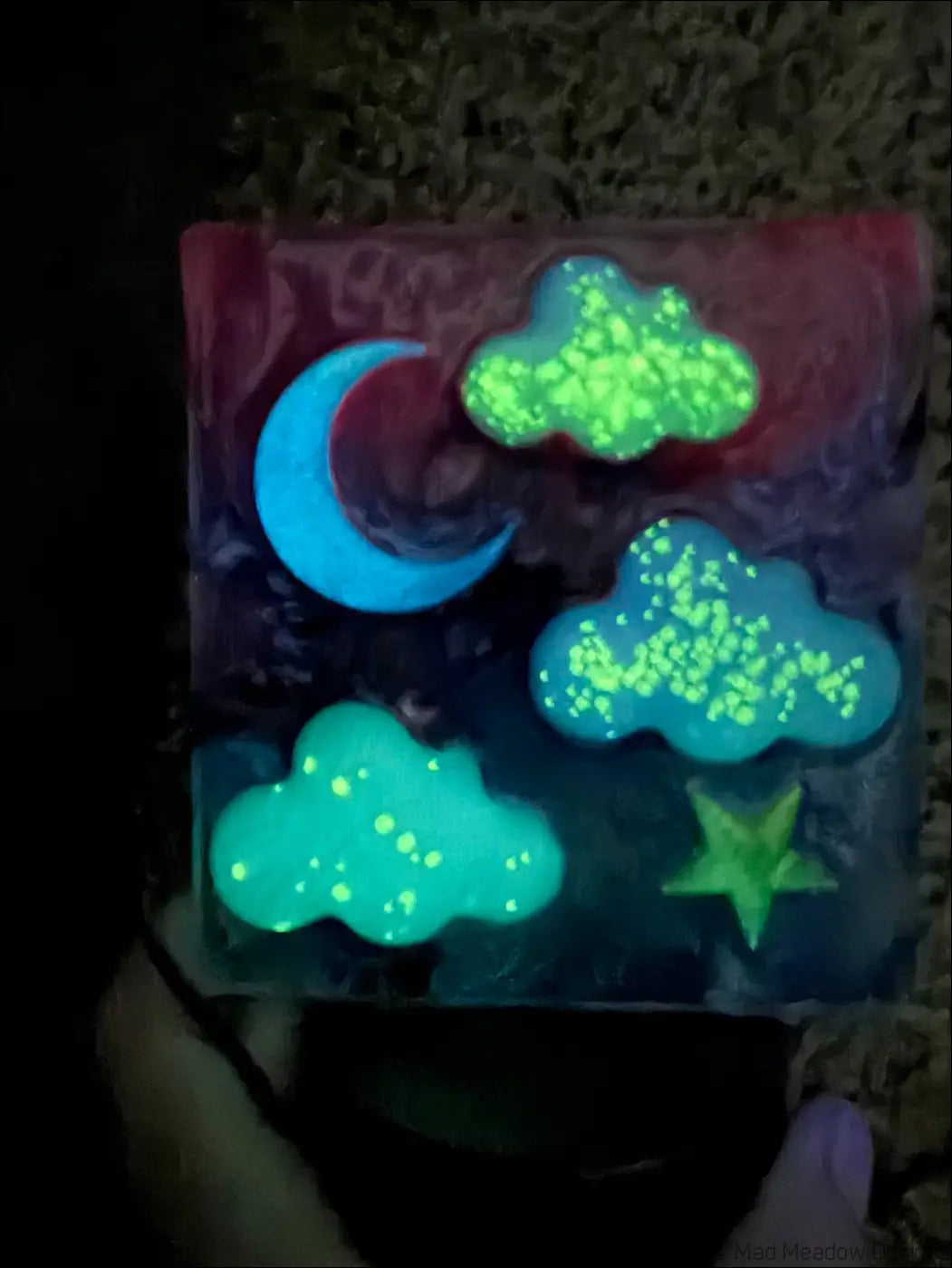 Square Resin Night Sky Nightlight with Glowing Moon and Celestial Scene - Light
