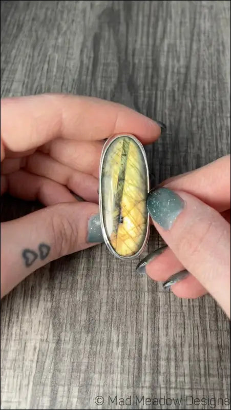 Beautiful Flashy Labradorite Large 20x50 Cabochon sterling Silver Statement Ring - Jewelry