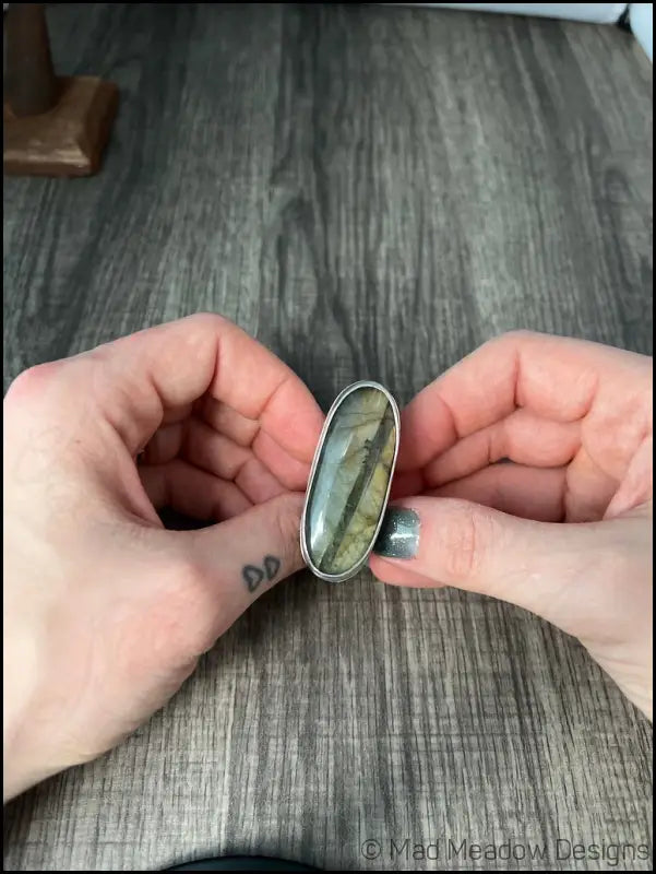 Beautiful Flashy Labradorite Large 20x50 Cabochon sterling Silver Statement Ring - Jewelry