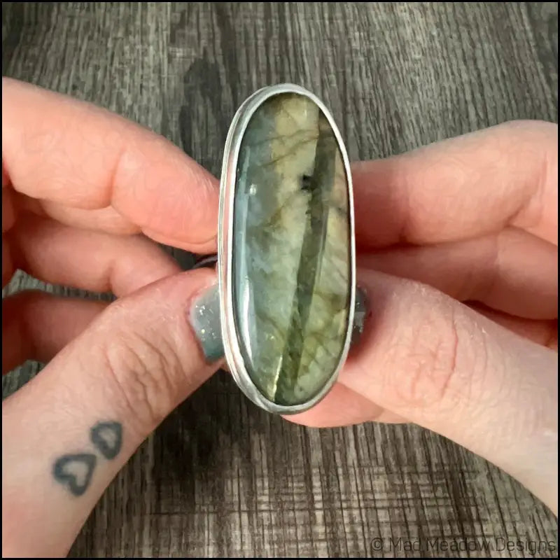 Beautiful Flashy Labradorite Large 20x50 Cabochon sterling Silver Statement Ring - Jewelry