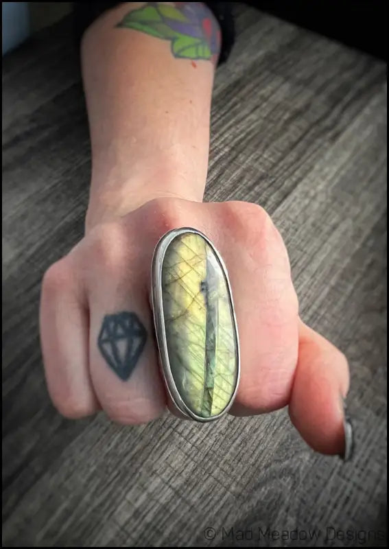Beautiful Flashy Labradorite Large 20x50 Cabochon sterling Silver Statement Ring - Jewelry