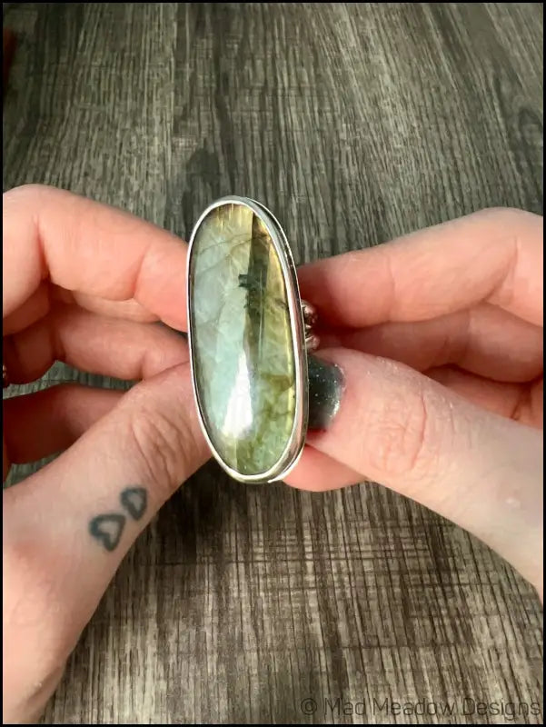 Beautiful Flashy Labradorite Large 20x50 Cabochon sterling Silver Statement Ring - Jewelry