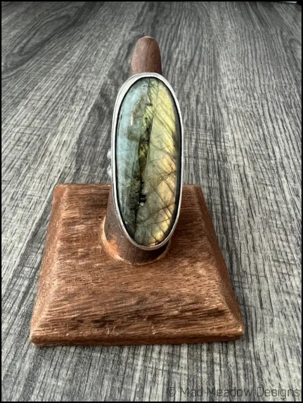 Beautiful Flashy Labradorite Large 20x50 Cabochon sterling Silver Statement Ring - Jewelry